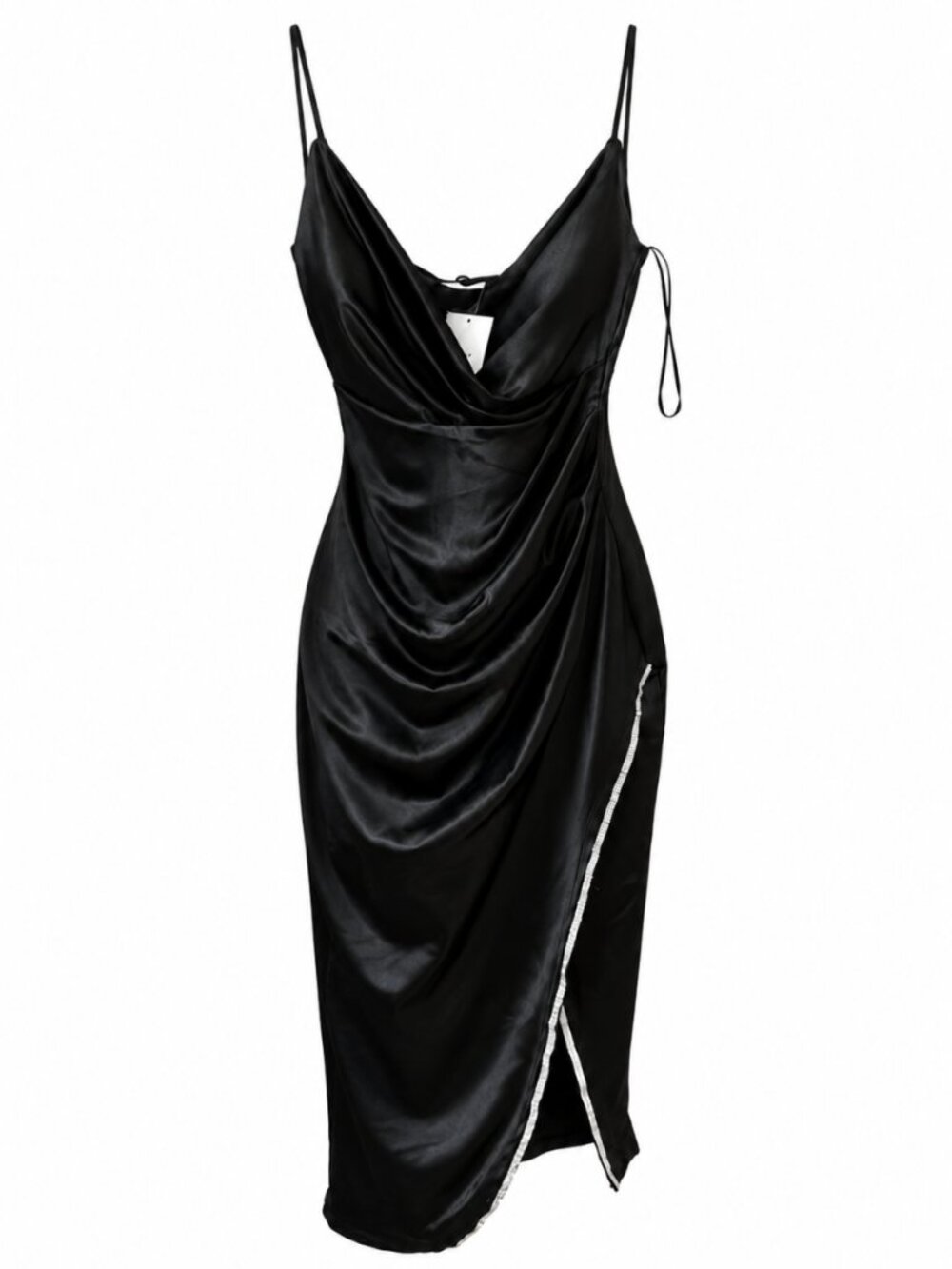 🪩 2/15 Streetwear Society Black Satin Rhinestone Slit Dress Size Large